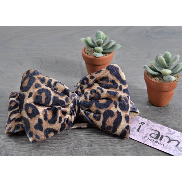 FW21-Κορδέλα Παιδική Φιόγκος Βελουτέ Leopard