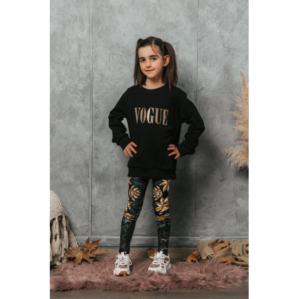 FW24-Σετ Παιδικό (2 τεμαχίων) Κολάν Gold Leaves & Φούτερ Χρυσό Γκλίτερ VOGUE