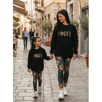 FW24-set (4 τεμαχίων) Γυναικείο & Παιδικό Κολάν  Gold Leaves & Φούτερ Gold Glitter VOGUE