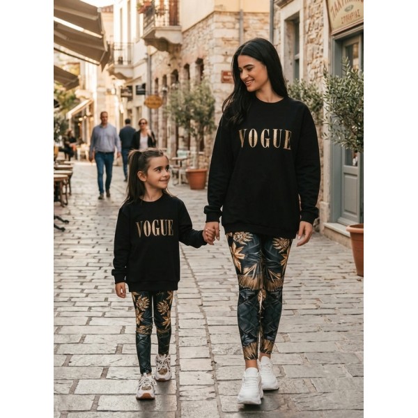 FW24-set (4 τεμαχίων) Γυναικείο & Παιδικό Κολάν  Gold Leaves & Φούτερ Gold Glitter VOGUE