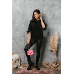 FW24-Σετ Γυναικείο (2 τεμαχίων) Κολάν Σαμπρέλα Μαύρη & Μπλούζα Boxy Μανίκι Μουσελίνα Λεπτομέρεια