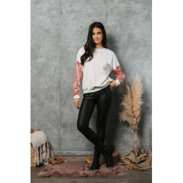 FW24-Σετ Γυναικείο (2 τεμαχίων) Κολάν Σαμπρέλα Μαύρη & Φούερ Μανίκι Ροζ Παγέτα