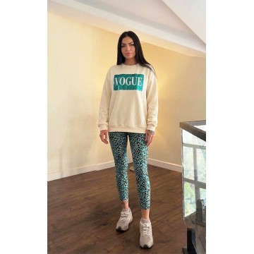 FW21-Σετ Γυναικείο (2 τεμαχίων) Κολάν Petrol Leopard & Φούτερ Vogue Metalic