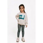 FW21-Σετ παιδικό (2 τεμαχίων) Κολάν Πετρόλ Leopard & Φούτερ Vogue Metallic