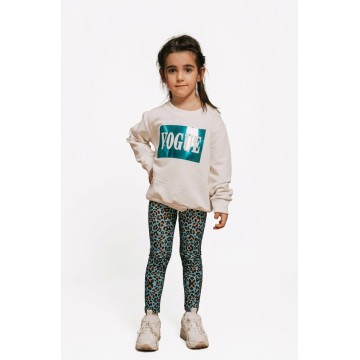 FW21-Σετ παιδικό (2 τεμαχίων) Κολάν Πετρόλ Leopard & Φούτερ Vogue Metallic