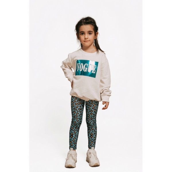 FW21-Σετ παιδικό (2 τεμαχίων) Κολάν Πετρόλ Leopard & Φούτερ Vogue Metallic