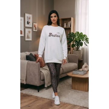 FW23-Σετ Γυναικείο (2 τεμαχίων) Κολάν Green Leopard & Φούτερ Besties