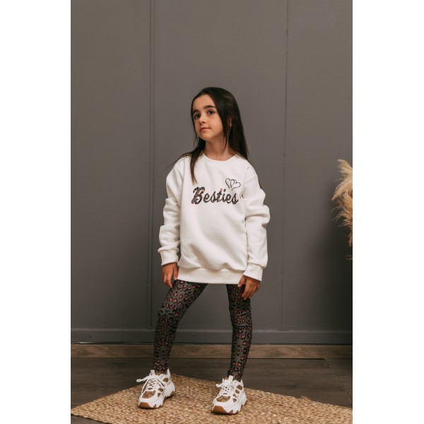 FW23-Σετ Παιδικό (2 τεμαχίων) Κολάν Green Leopard & Φούτερ Besties