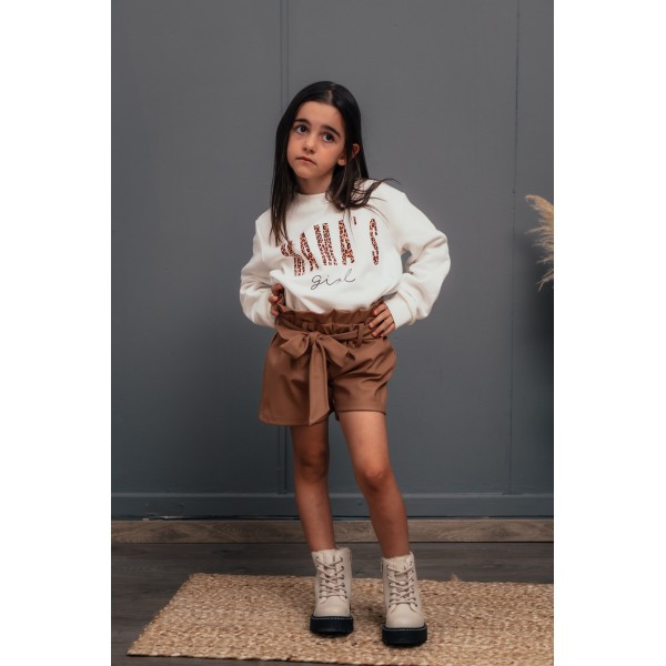 FW23-Σετ Παιδικό  (2 τεμαχίων) Σορτσάκι Δερματίνη Ταμπά & Φούτερ ΜΑΜΑS girl