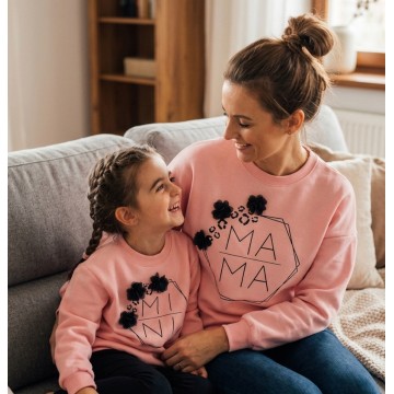 FW23-set (2 τεμαχίων)  Φούτερ Μπλούζες Ροζ Γυναικείο & Παιδικό Hexagon MAMA-MINI