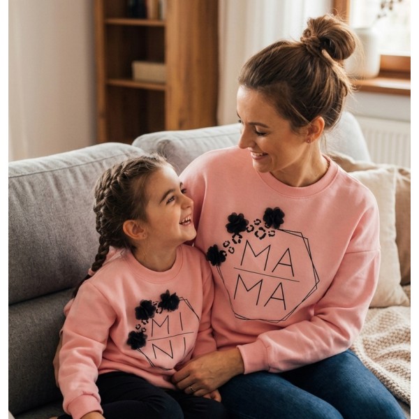 FW23-set (2 τεμαχίων)  Φούτερ Μπλούζες Ροζ Γυναικείο & Παιδικό Hexagon MAMA-MINI