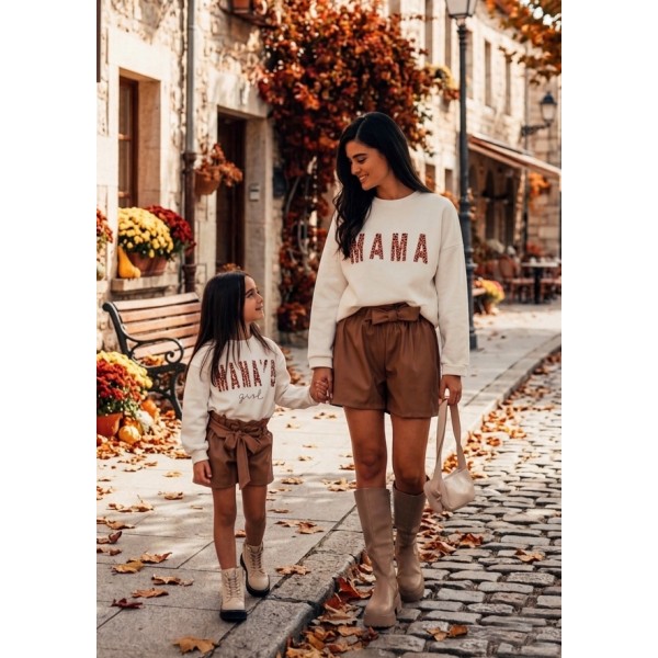 FW23-set (4 τεμαχίων) Γυναικείo & Παιδικό Σορτς Ταμπά Δερματίνη  &  Φούτερ MAMA-MAMA'S girl