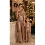 FW25-set (2 τεμαχίων) Γυναικείο  Παντελόνι & Μπλούζα Παγέτα Σομόν
