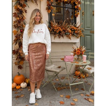 FW25-set (2 τεμαχίων) Γυναικεία  Φούστα Παγέτα Σομόν & Φούτερ Besties Γκλίτερ