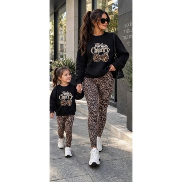 FW26-set (4 τεμαχίων) Γυναικείο & Παιδικό Κολάν  Classic Leopard & Φούτερ Cherry Mama-Mini