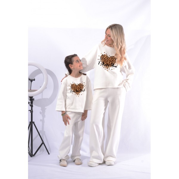 FW26-set (4 τεμαχίων) Γυναικείο & Παιδικό Φόρμα  Print Καρδιά I love you- back