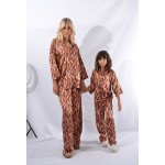 FW26-set (2 τεμαχίων)  Παιδικό Σατέν Παντελόνα και Πουκάμισο Print Tiger