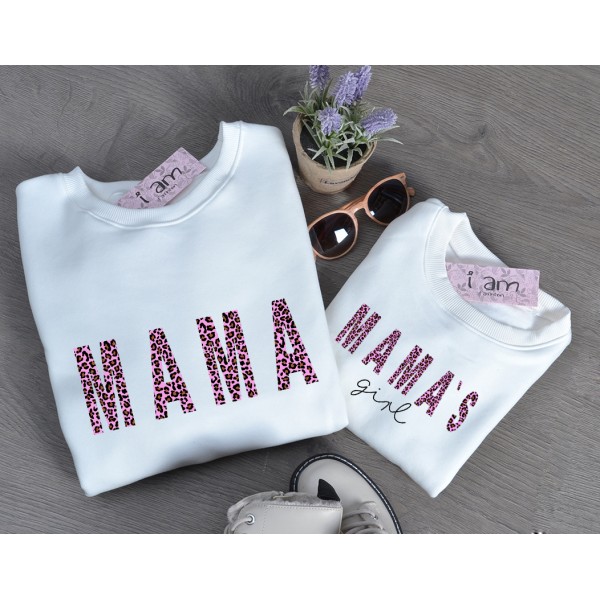 FW26-set (2 τεμαχίων)  Φούτερ Μπλούζες Γυναικείο & Παιδικό MAMA-MAMAS-Girl Leopard Pink
