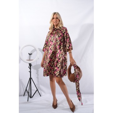 FW26- Γυναικείο Φόρεμα Σατέν Full Print Φουξ Leopard 