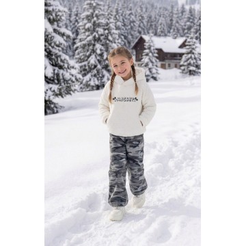 FW27-set (2 τεμαχίων)  Παιδικό Παντελόνι Φλις Army Ασπρόμαυρο & Μπλούζα Καπιτονέ Κουκούλα