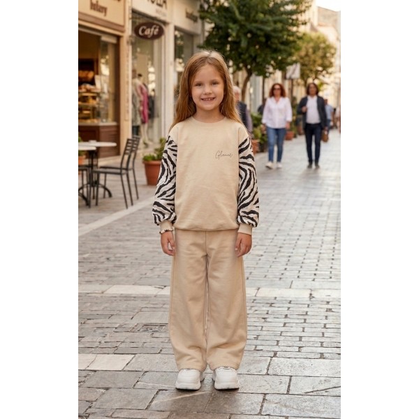 FW27-set (2 τεμαχίων)  Παιδικό Φόρμα Μπεζ Μανίκι Zebra