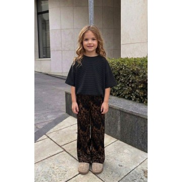 FW27-set (2 τεμαχίων)  Παιδικό Παντελόνι Βελουτέ Print Leopard Skin & Μπλο΄υζα Boxy Ριπ