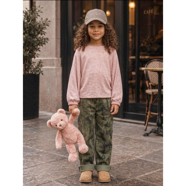 FW27-set (2 τεμαχίων)  Παιδικό Παντελόνι Φούτερ Army Χακί &  Μπλούζα Πλεκτή Νυχτερίδα