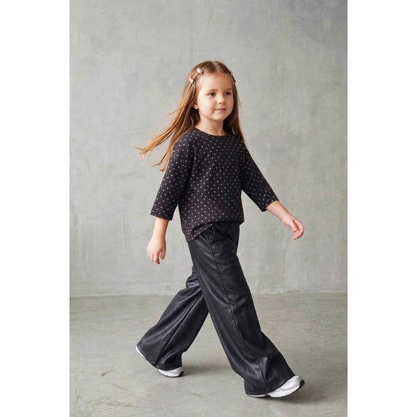 FW27-set (2 τεμαχίων)  Παιδικό Παντελόνι Δερματίνη & Μπλούζα Πουά