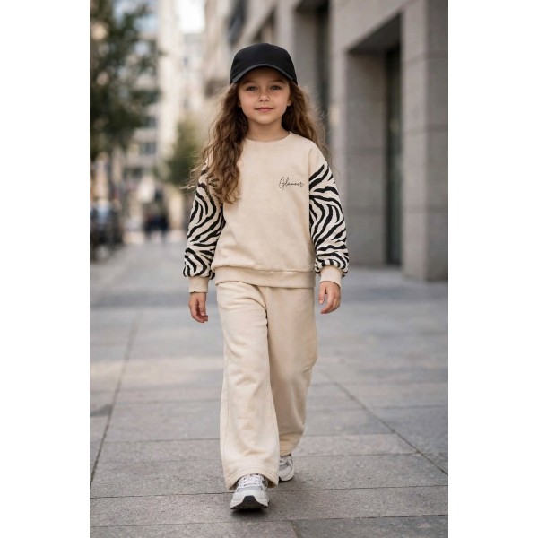 FW27-set (2 τεμαχίων)  Παιδικό Φόρμα Μπεζ Μανίκι Zebra