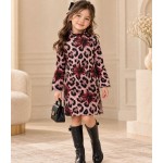 FW27 (1 τεμάχιο) Φόρεμα Ροζ Leopard-Floral Παιδικό με Μανίκι Καμπάνα 