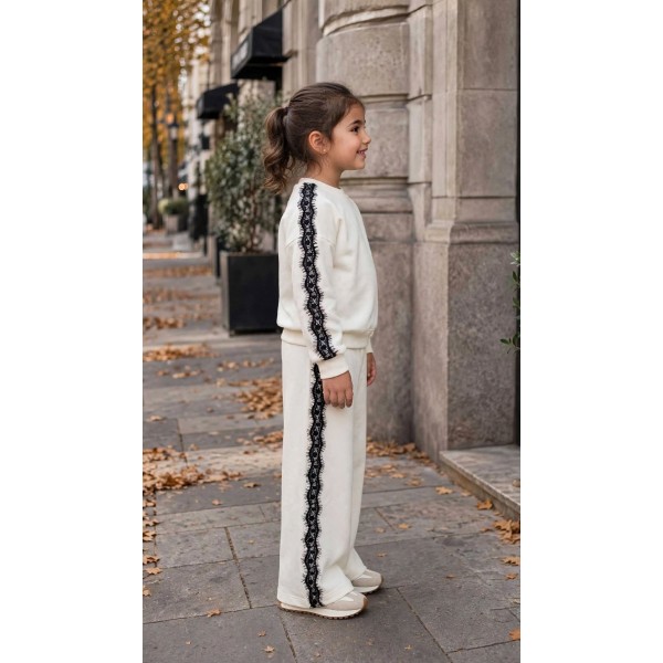 FW27-set (2 τεμαχίων)  Παιδικό Φόρμα Scuba Εκρού Δαντέλα