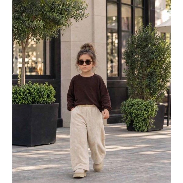 FW27-set (2 τεμαχίων)  Παιδικό Παντελόνι Κοτλέ & Μπλούζα Πλεκτή Νυχτερίδα