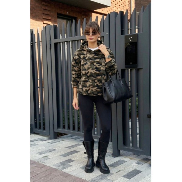 FW27-set (2 τεμαχίων) Γυναικείο  Κολάν Δερματίνη & Φλις Χακί Army