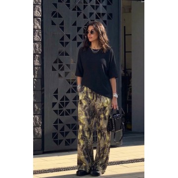 FW27-set (2 τεμαχίων) Γυναικείο  Παντελόνι Βελουτέ Print Lime Animal & Μπλούζα Boxy Ριπ