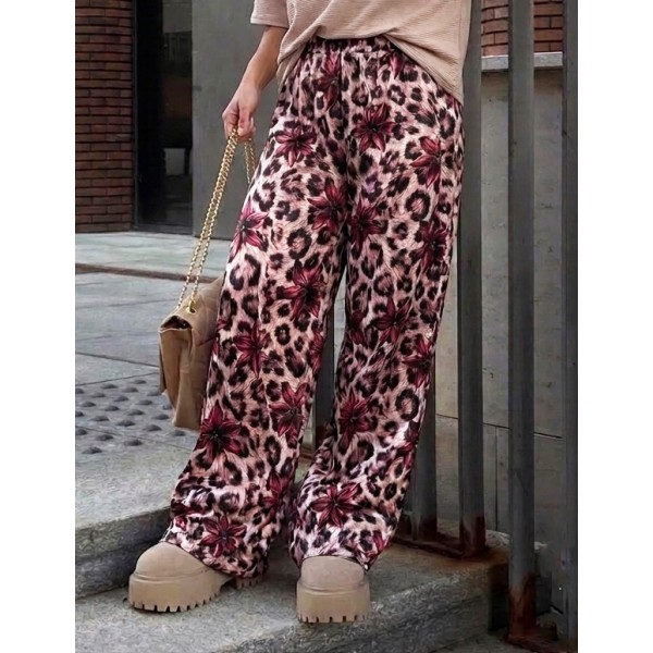 FW27 Γυναικείο Παντελόνι Βελουτέ Print Pink Leopard Floral