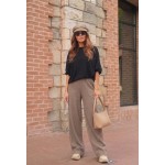 FW27-set (2 τεμαχίων) Γυναικείο  Παντελόνι Πλεκτό Ψαροκόκκαλο & Μπλούζα Πλεκτή Νυχτερίδα