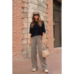 FW27-set (2 τεμαχίων) Γυναικείο  Παντελόνι Πλεκτό Ψαροκόκκαλο & Μπλούζα Πλεκτή Νυχτερίδα