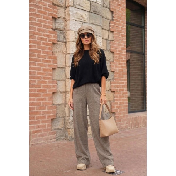 FW27-set (2 τεμαχίων) Γυναικείο  Παντελόνι Πλεκτό Ψαροκόκκαλο & Μπλούζα Πλεκτή Νυχτερίδα