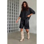 FW27-set (2 τεμαχίων) Γυναικεία Βερμούδα Δερματίνη & Μπλούζα Πουά