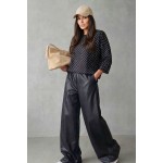 FW27-set (2 τεμαχίων) Γυναικείο  Παντελόνι Δερματίνη & Μπλούζα Πουά
