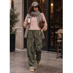 FW27-set (2 τεμαχίων) Γυναικείο  Παντελόνι Φούτερ Army Χακί & Μπλούζα Πλεκτή Νυχτερίδα