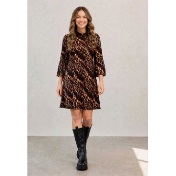FW27-021 (1 τεμάχιο) Φόρεμα Leopard Γυναικείο με Μανίκι Καμπάνα 