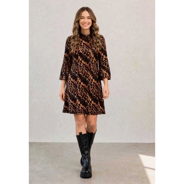 FW27-021 (1 τεμάχιο) Φόρεμα Leopard Γυναικείο με Μανίκι Καμπάνα 