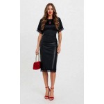 FW27-set (2 τεμ.) Γυναικεία Φούστα Pencil  Δερματίνη & Μπλούζα Ρεγιόν με Δαντέλα