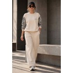 FW27-set (2 τεμαχίων) Γυναικείο  Φόρμα Μπεζ Μανίκι Zebra