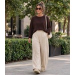FW27-set (2 τεμαχίων) Γυναικείο  Παντελόνι Κοτλέ & Μπλούζα Πλεκτή Νυχτερίδα