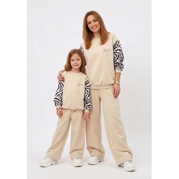 FW27-set (4 τεμαχίων) Γυναικείο & Παιδικό Φόρμα  Μπεζ Μανίκι Zebra 