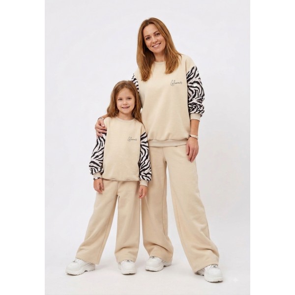 FW27-set (4 τεμαχίων) Γυναικείο & Παιδικό Φόρμα  Μπεζ Μανίκι Zebra 