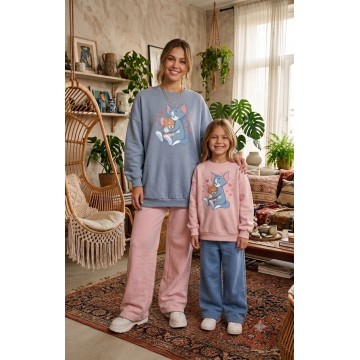 FW27-set (4 τεμαχίων) Γυναικείο & Παιδικό Φόρμα  Print Love You Jerry