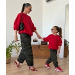 FW27-set (2 τεμαχίων)  Παιδικό Παντελόνι Φούτερ Army Χακί & Μπλούζα Φούτερ Κόκκινο